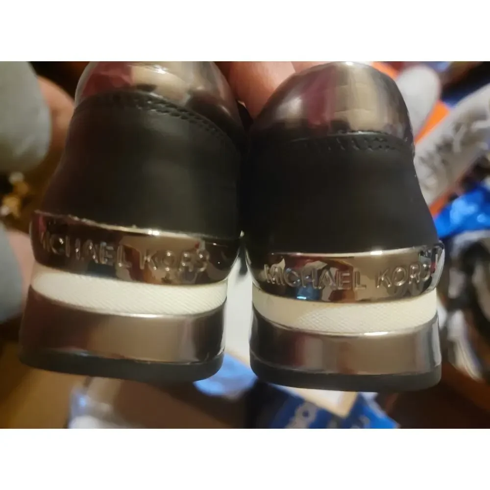 MICHAEL Michael Kors Allie Wrap Trainer Sneakers – Black Glitter & Metallic Silv
